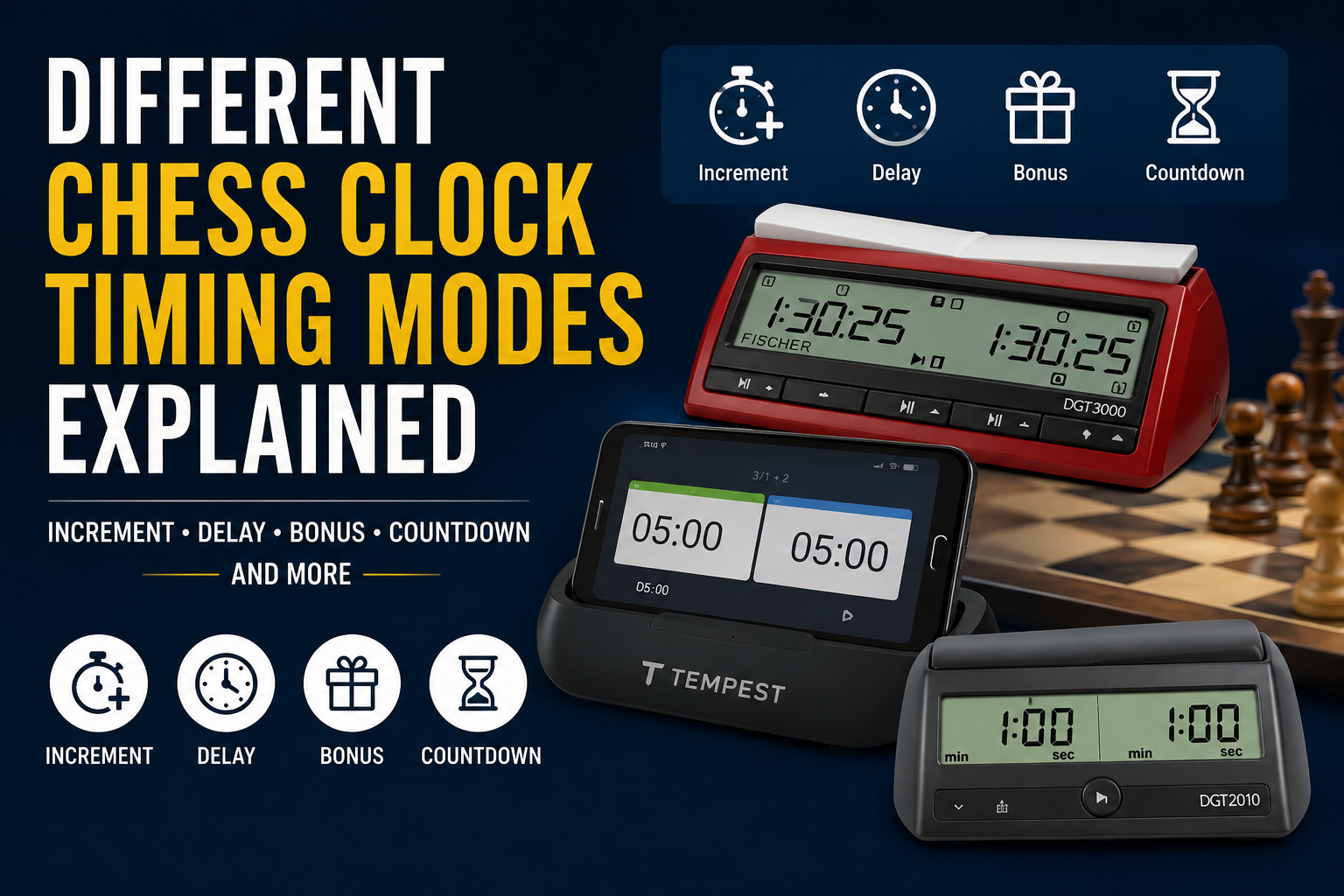 Different Chess Clock Time Timing Increment Modes